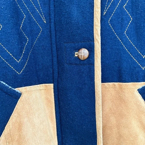 VTG Novelti 100% Leather Wool Tan Blue Insulated Ranch Jacket. Women Sz M - Picture 6 of 16